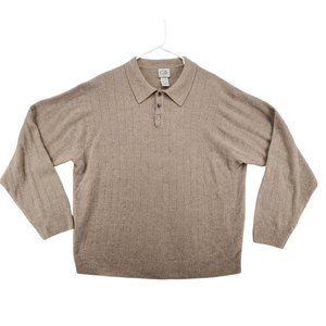 GEOFFREY BEENE Sweater Men's 1/4 Button Collared Long Sleeve Acrylic Brown 2XL